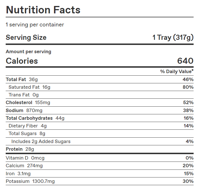 Tricolor Beef Lasagna – Calories & Nutrition Facts
