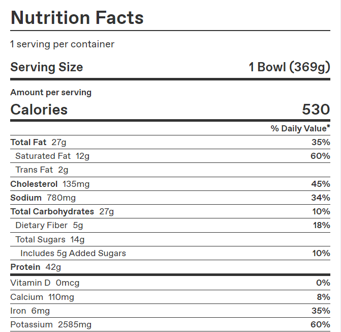 Slow-Simmered Beef Chili Bowl – Calories & Nutrition Facts
